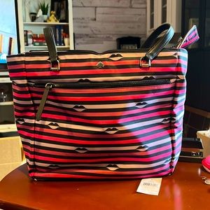 Kate Spade New York Tote Jae Nylon Lip Print Bag 12"x17"x5.25"
